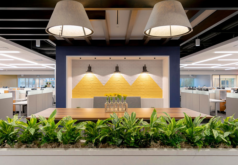 Close-up of a stylish office space designed to promote relaxation and informal collaboration. Office furniture solutions by Henricksen.